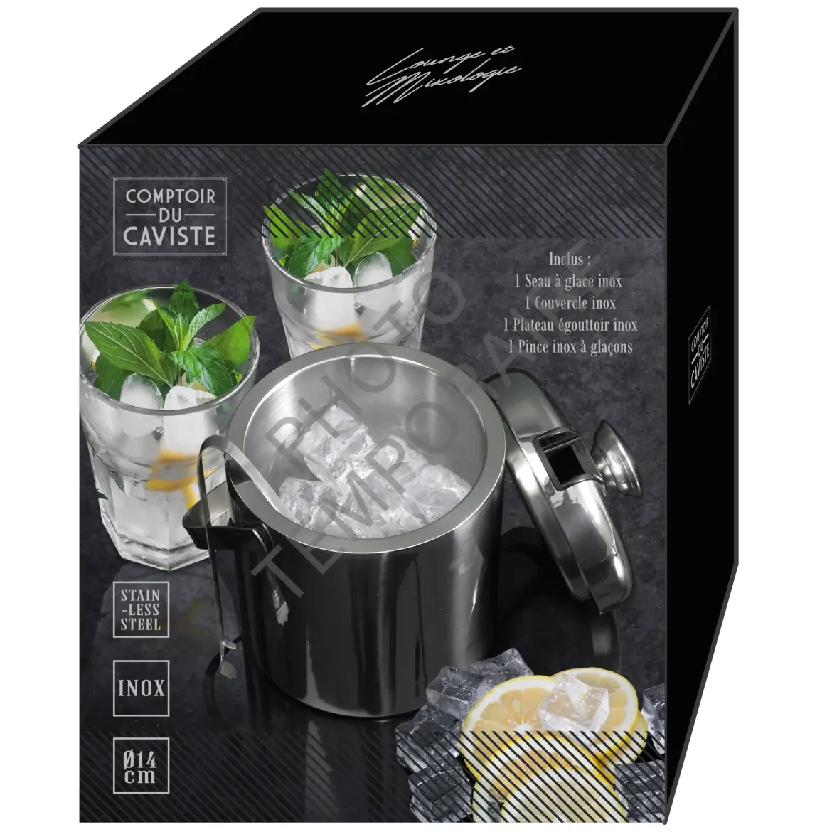 SEAU GLACE METAL COUVERCLE ET PINCE 1.3L