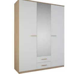 SELENA ARMOIRE 3PORTES MIROIR 2TIROIRS CHENE BROSSE BLANC