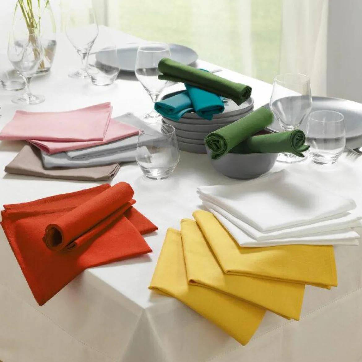 3 SERVIETTES DE TABLE 40X40 CM COTON UNI INITIA GRIS