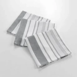 3 SERVIETTES DE TABLE 40X40CM TISSE SANTORIN GRIS BLANC