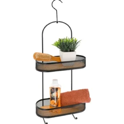 SERVITEUR DOUCHE METAL BAMBOU 2 NIVEAUX CROCHET NOIR BAMBOU