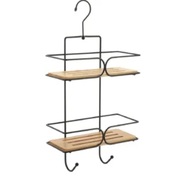 SERVITEUR FIL METAL 2 ETAGERES BAMBOU NOIR
