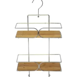 SERVITEUR FIL METAL   2 ETAGERES BAMBOU   CHROME   BAMBOU