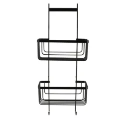 SERVITEUR PAROI DOUCHE METAL 2 PANIERS 2 CROCHETS NOIR MAT