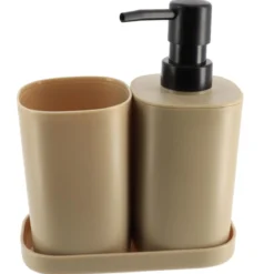 SET 3 ACCESSOIRES GOBELET DISTRIBUTEUR ET PORTE SAVON BEIGE