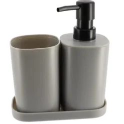 SET 3 ACCESSOIRES GOBELET DISTRIBUTEUR ET PORTE SAVON GRIS