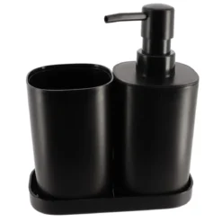 SET 3 ACCESSOIRES GOBELET DISTRIBUTEUR ET PORTE SAVON NOIR