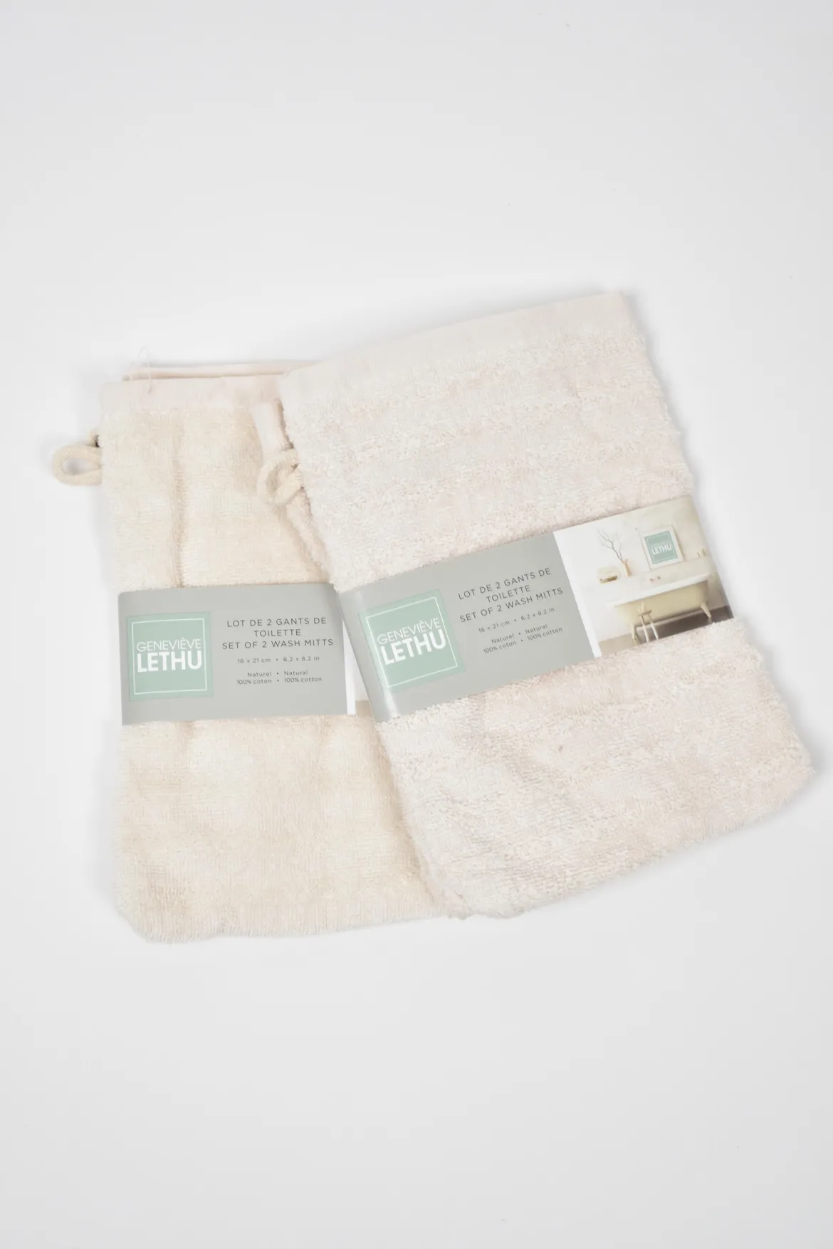 SET 2 GANTS TOILETTE GENEVIEVE LETHU 550G CREME