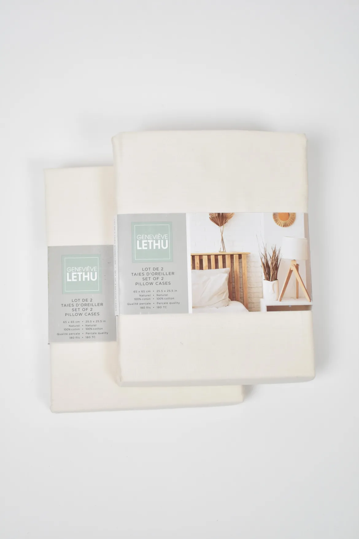 SET 2 TAIES 65X65CM GENEVIEVE LETHU PERCALE CREME