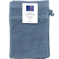SET DE 5 GANTS DE TOILETTE 15X21CM BLEU