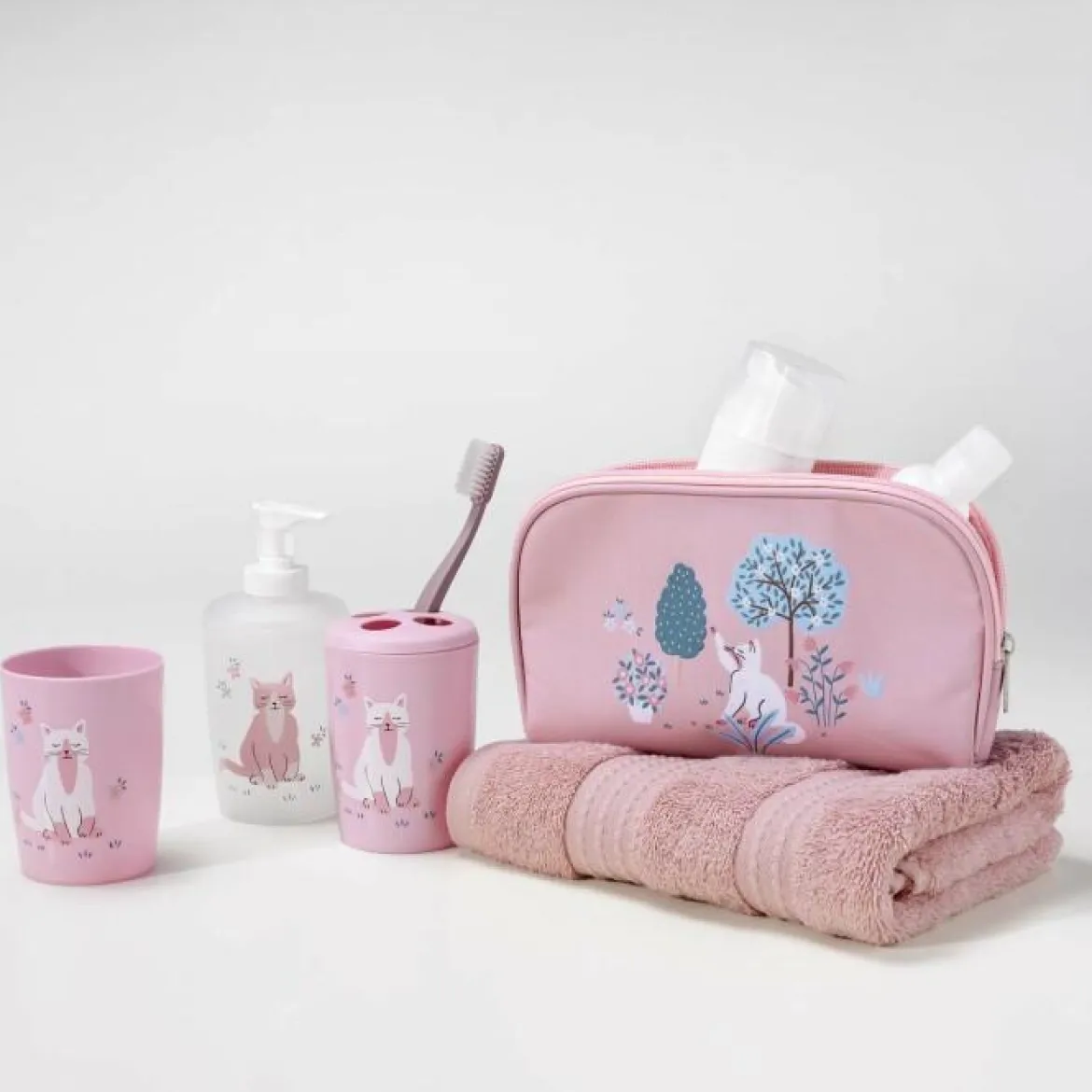 SET 4 ACCESSOIRES SALLE DE BAIN IMPRIME CHATON