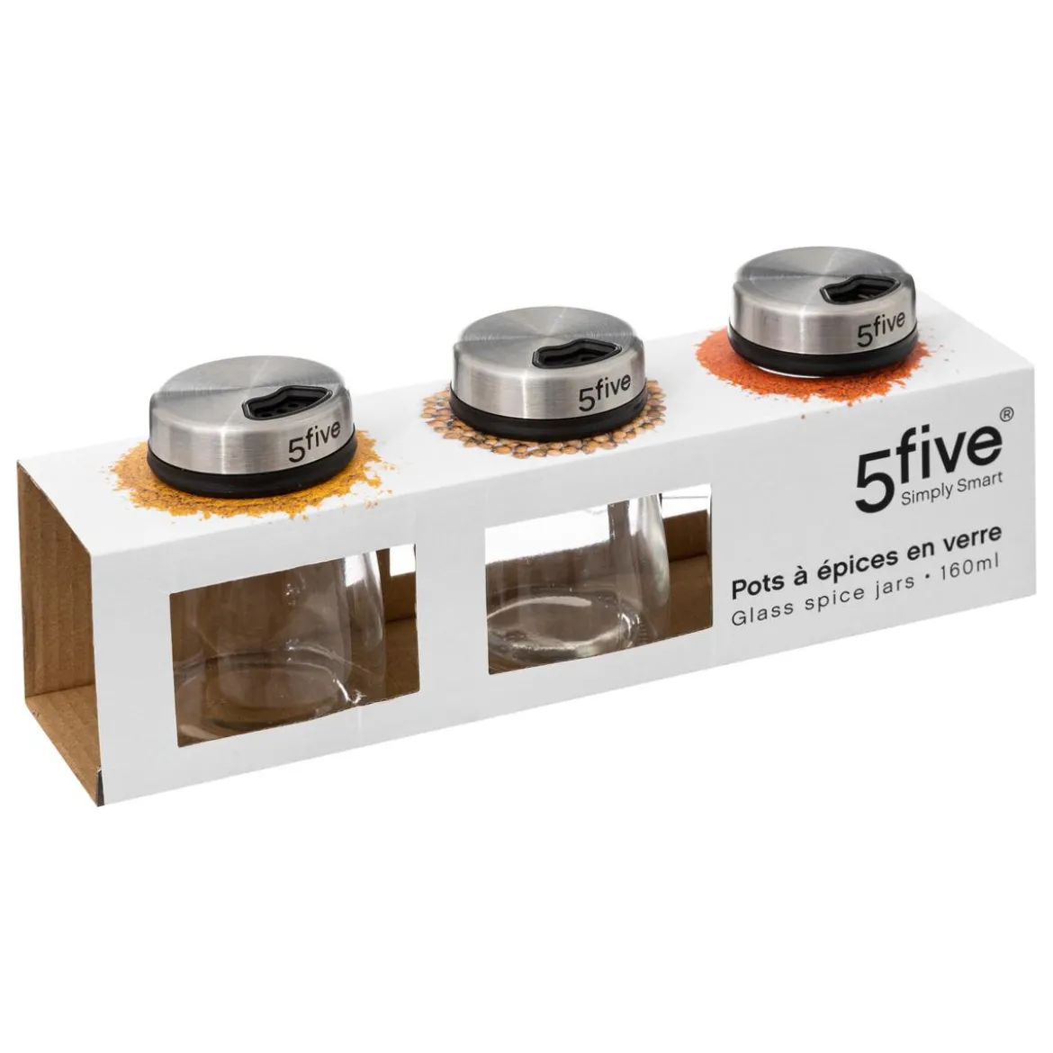 SET 3 BOCAUX EPICES VERRE ET INOX