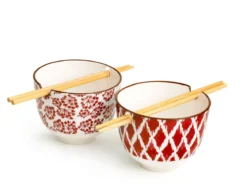 SET 2 BOLS AVEC BAGUETTES PORCELAINE SHANGHAI
