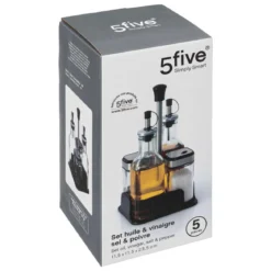SET BOUTEILLE HUILE VINAIGRE SEL POIVRE VERRE AVEC SUPPORT