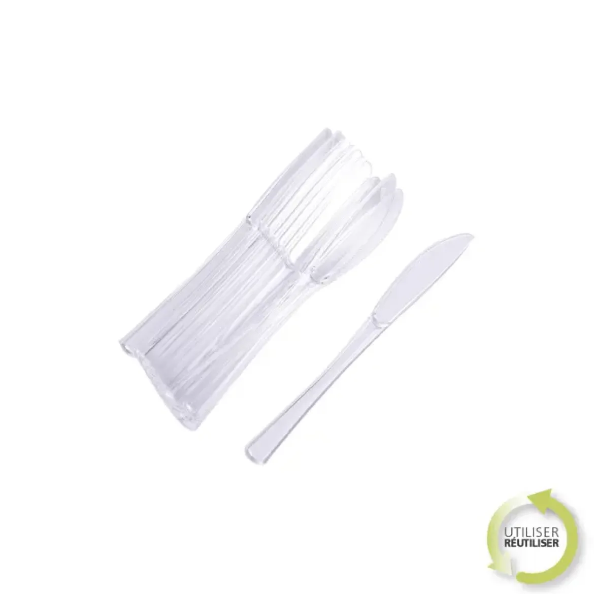 SET 12 COUTEAUX REUTILISABLES TRANSPARENT H.20CM
