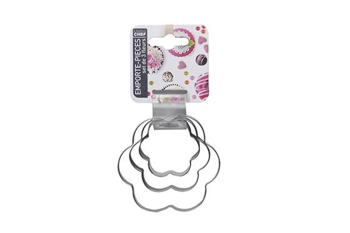 SET DE 3 EMPORTE PIECES FLEUR INOX