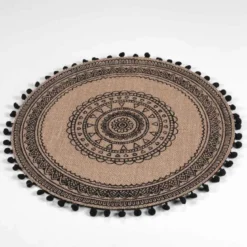 SET DE TABLE 38 CM JUTE IMPRIME ET POMPONS RENATA NOIR