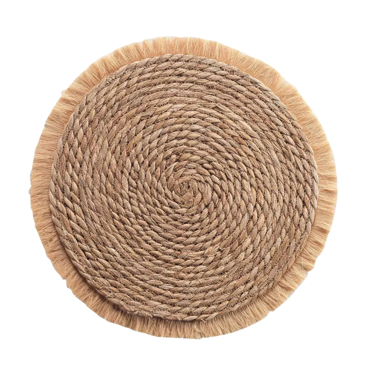 SET DE TABLE D.38CM PAILLE DE JONC ET FRANGES OSLO NATUREL