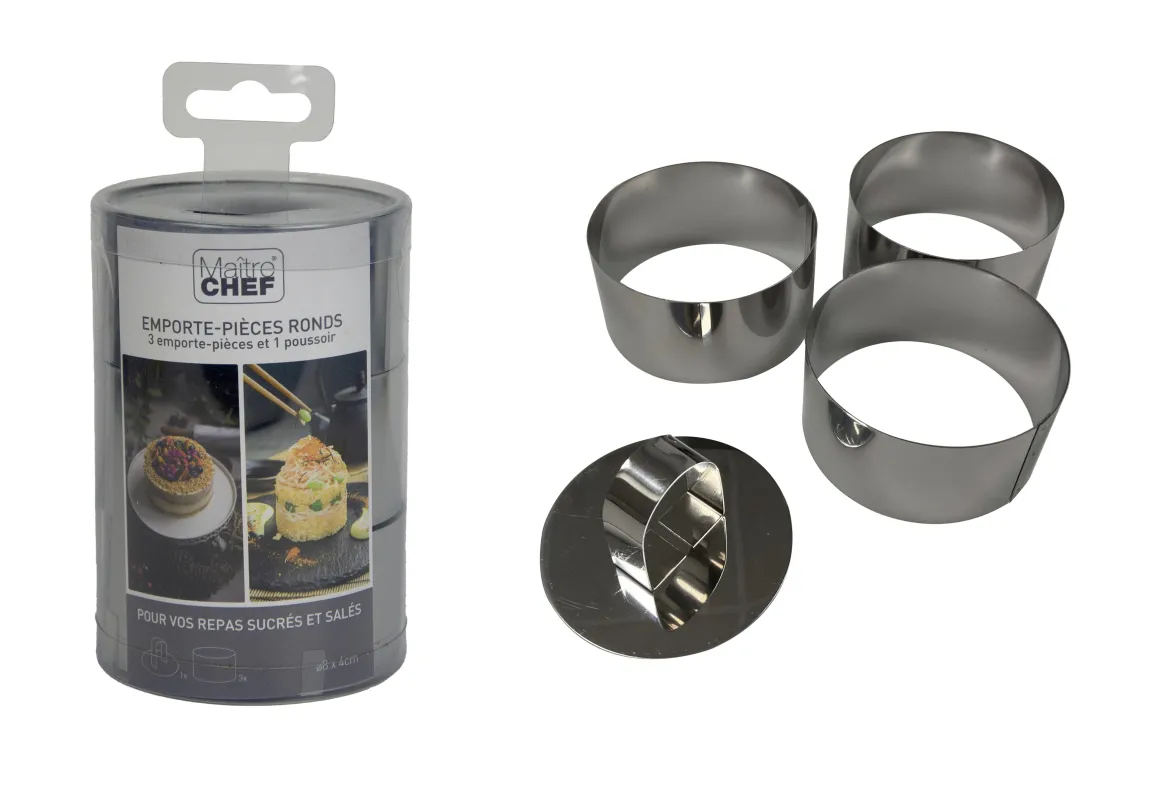 SET 3 EMPORTE PIECES ROND AVEC POUSSOIR