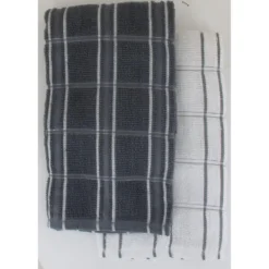 SET 2 ESSUIE MAINS ANDREW 50X50CM COTON ANTHRACITE BLANC