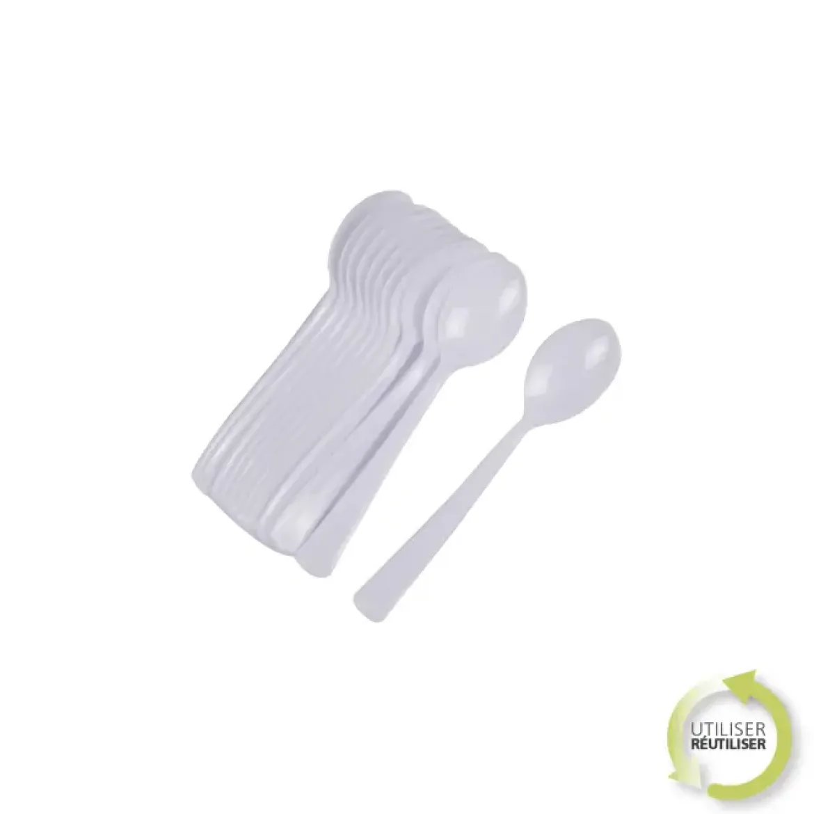 SET 12 GRANDES CUILLERES REUTILISABLES BLANC H.17.5CM