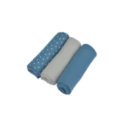 SET 3 LANGES GAZE DE COTON 70X70CM BLEU FONCE GRIS