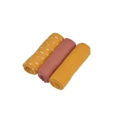 SET 3 LANGES GAZE DE COTON 70X70CM MOUTARDE TERRACOTTA