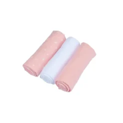 SET 3 LANGES GAZE DE COTON 70X70CM ROSE ET BLANC