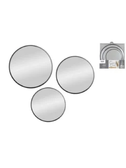 SET 3 MIROIRS DECO A SUSPENDRE NOIR METAL