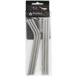 SET 6 PAILLES ET 1 GOUPILLON INOX