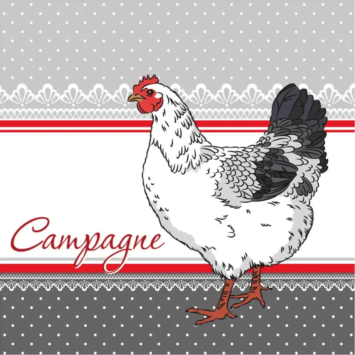 SET 20 SERVIETTES COQ CAMPAGNE 33X33CM
