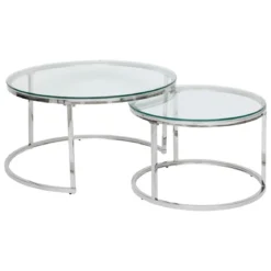 SET 2 TABLES BASSES KNEO VERRE INOX