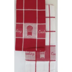 SET 2 TORCHONS COOKING 50X70CM COTON BLANC ROUGE