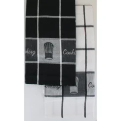 SET 2 TORCHONS COOKING 50X70CM COTON BLANC NOIR