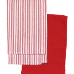 SET 2 TORCHONS ROULES 45X65CM COTON ROUGE