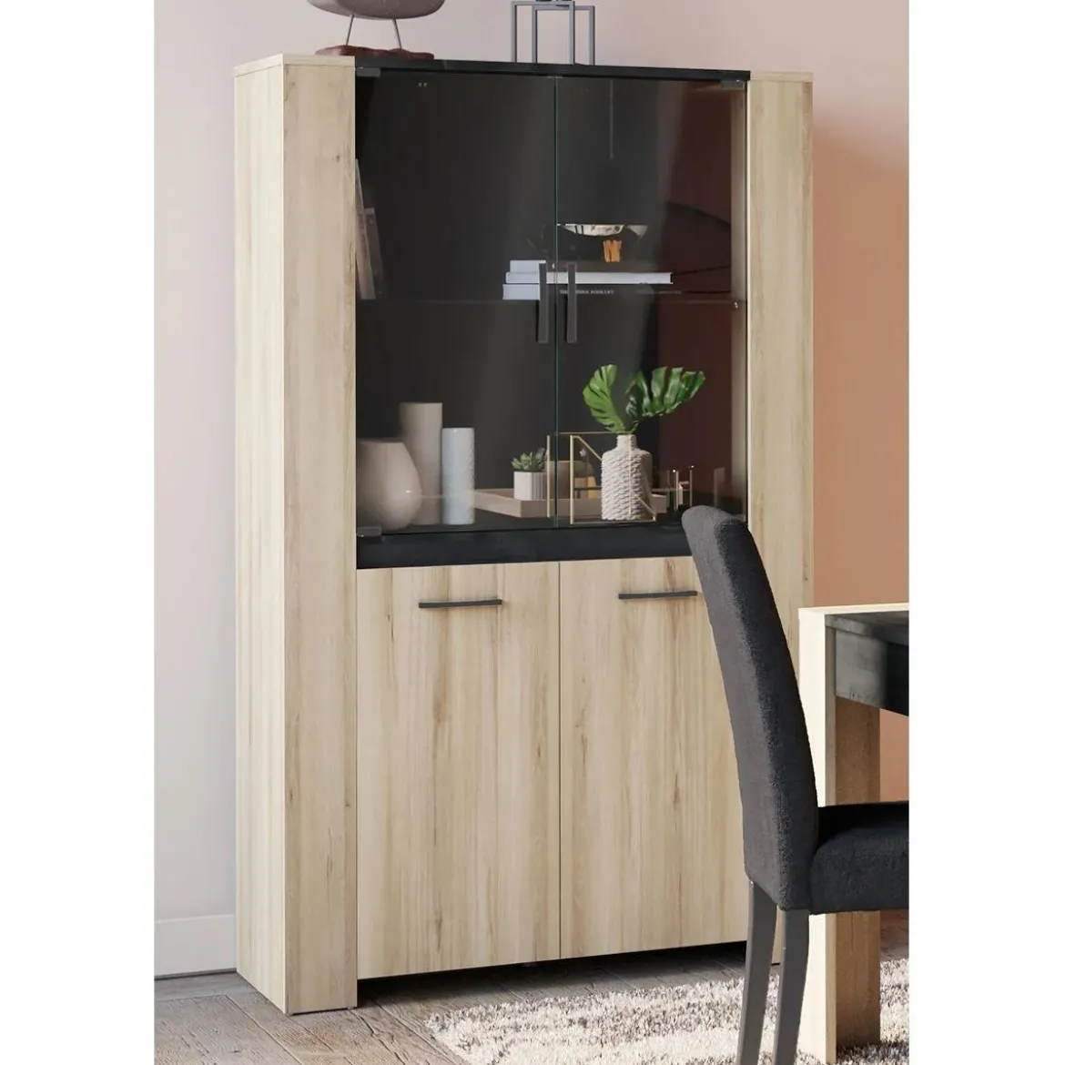 SHEFFIELD VITRINE 2PORTE VITREE 2PORTES CHENE KRONBERG SIDEW