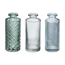 SOLIFLORE VAE VERRE STRIE VERT H.13.5CM X3 PIECES