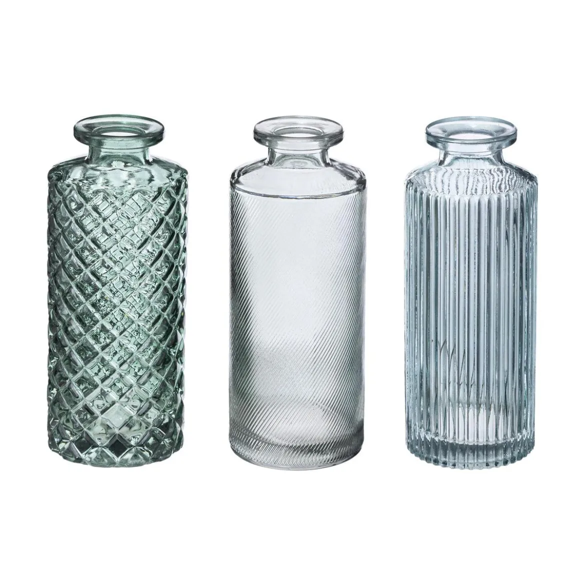 SOLIFLORE VAE VERRE STRIE VERT H.13.5CM X3 PIECES