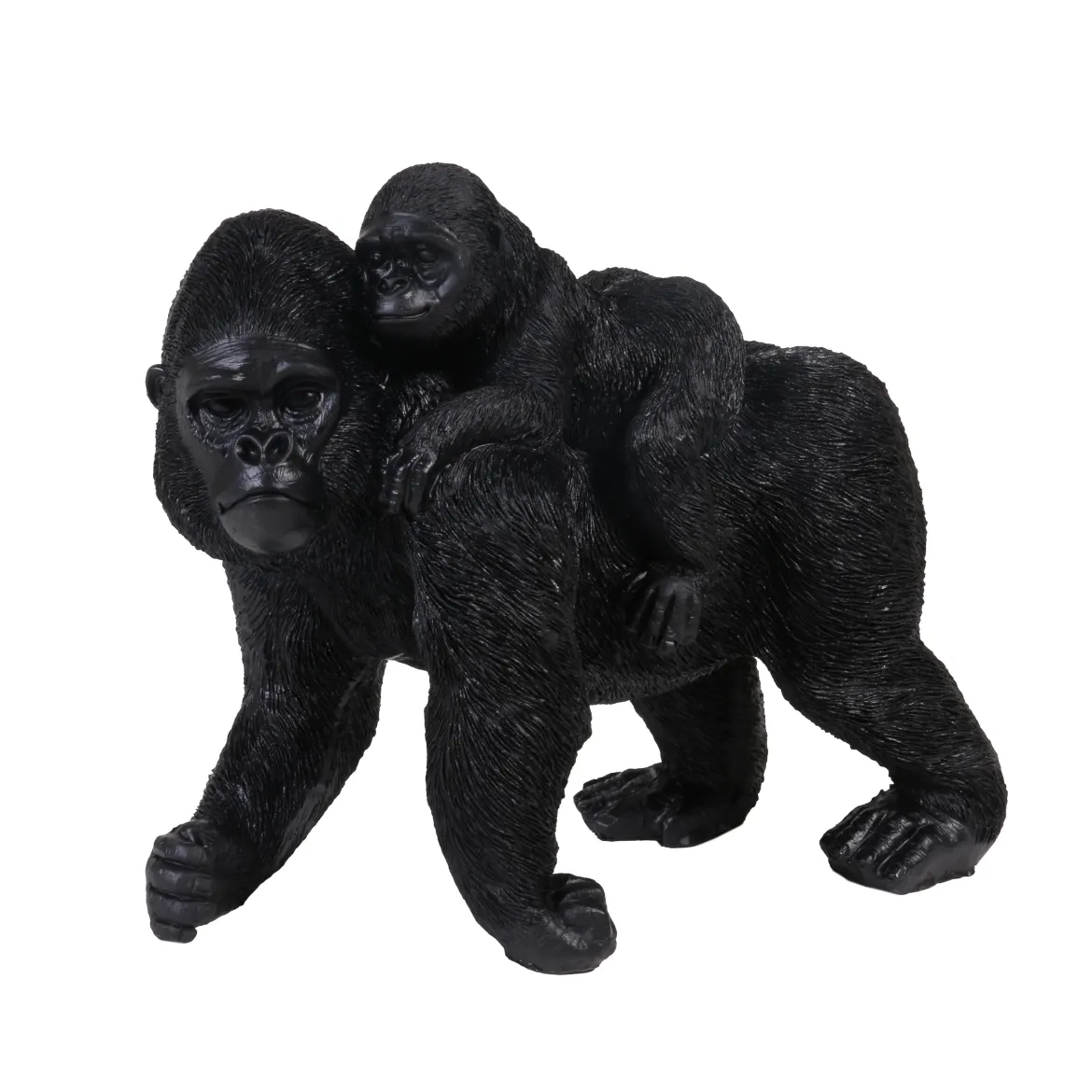 STATUE GORILLE ET BEBE NOIRE 20X16CM