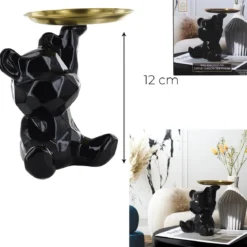 STATUE OURSON VIDE POCHE NOIR H12CM