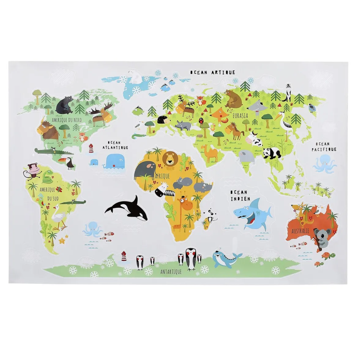 STICKER MURALE MAPPEMONDE 90X60CM