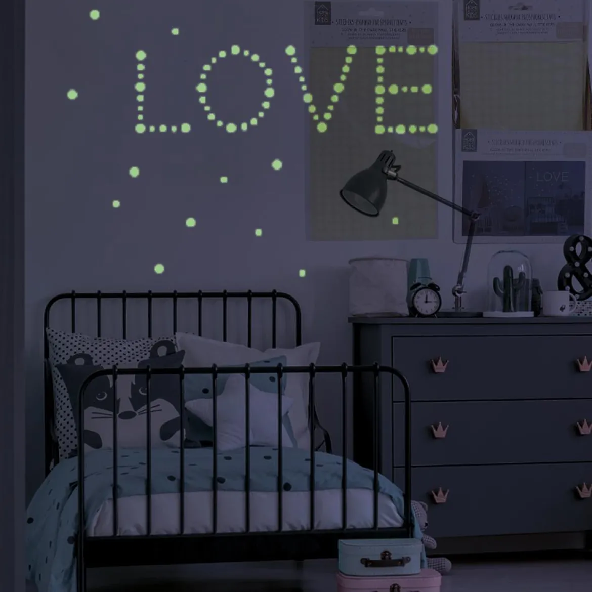 STICKER MURALE PHOSPHORESCENT ROND ET ETOILE