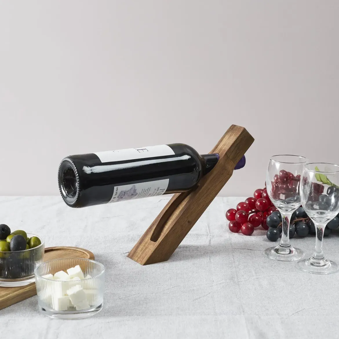 SUPPORT BOUTEILLE ET TIRE BOUCHON ACACIA