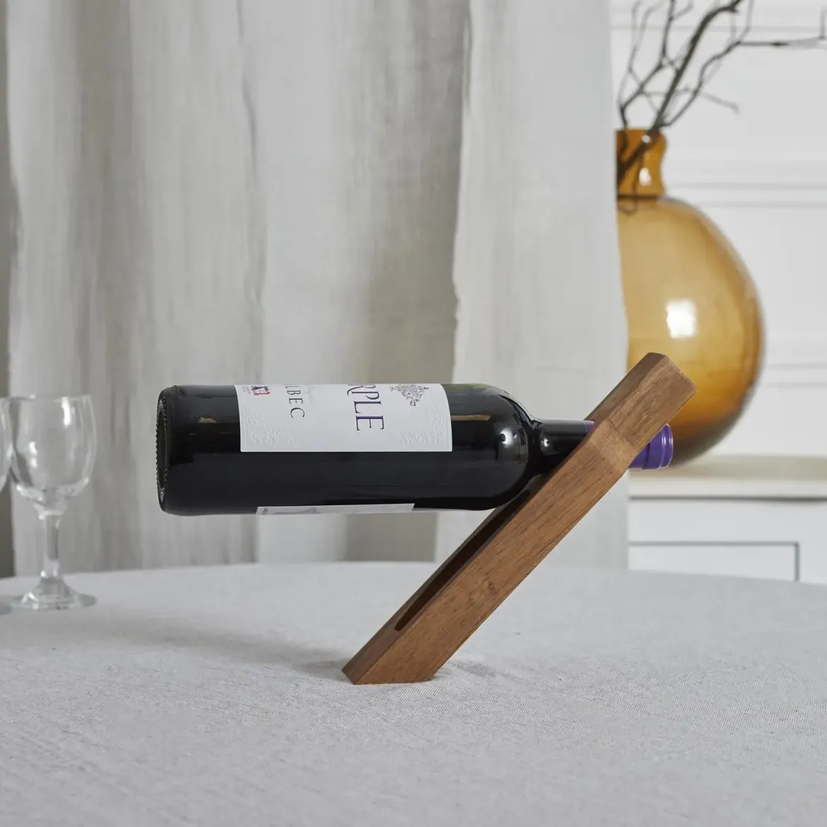 SUPPORT BOUTEILLE ET TIRE BOUCHON ACACIA