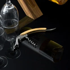SUPPORT BOUTEILLE ET TIRE BOUCHON ACACIA