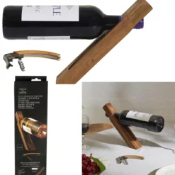 SUPPORT BOUTEILLE ET TIRE BOUCHON ACACIA