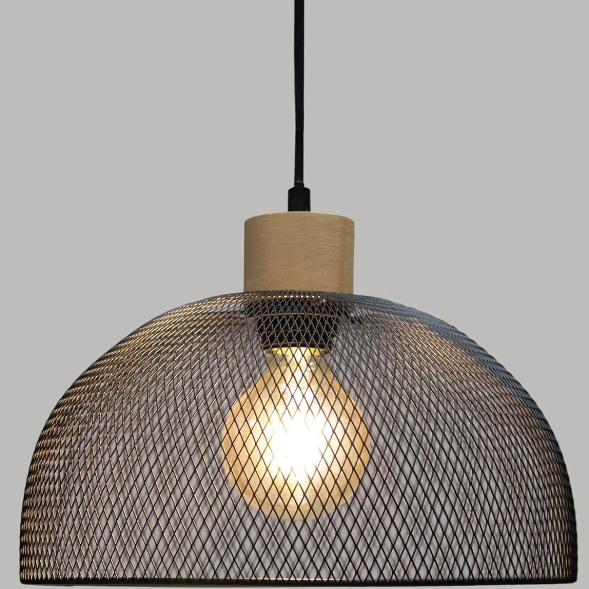 SUSPENSION METAL BOIS SAM NOIR D.30CM