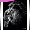 TABLEAU 25 CM X 30 CM BAGUETTE NOIRE  LION