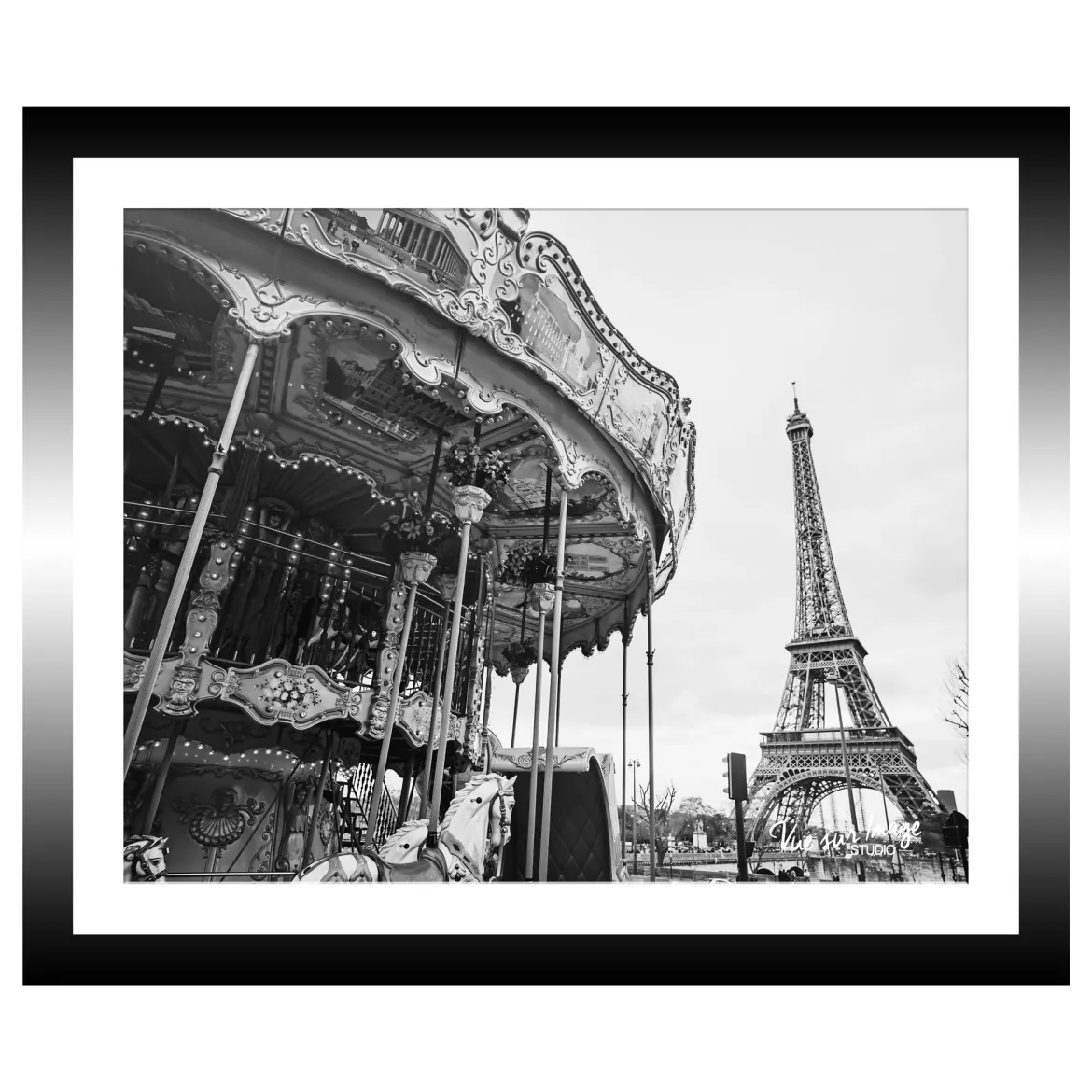 TABLEAU 25X25CM BAGUETTE NOIRE CARROUSSEL