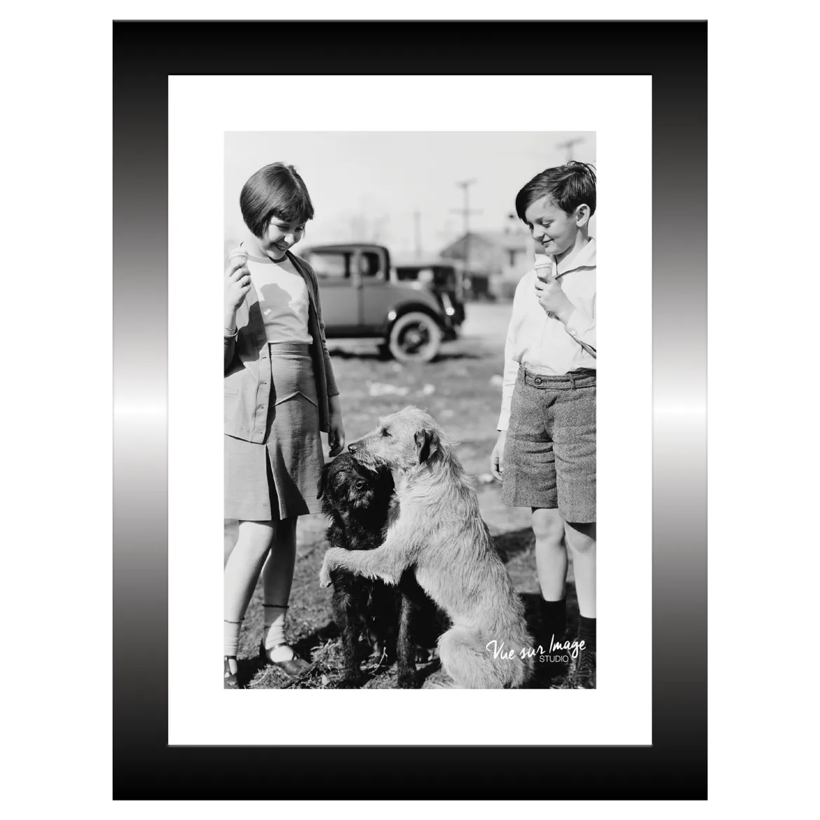 TABLEAU 15X20CM BAGUETTE NOIRE VINTAGE ENFANT